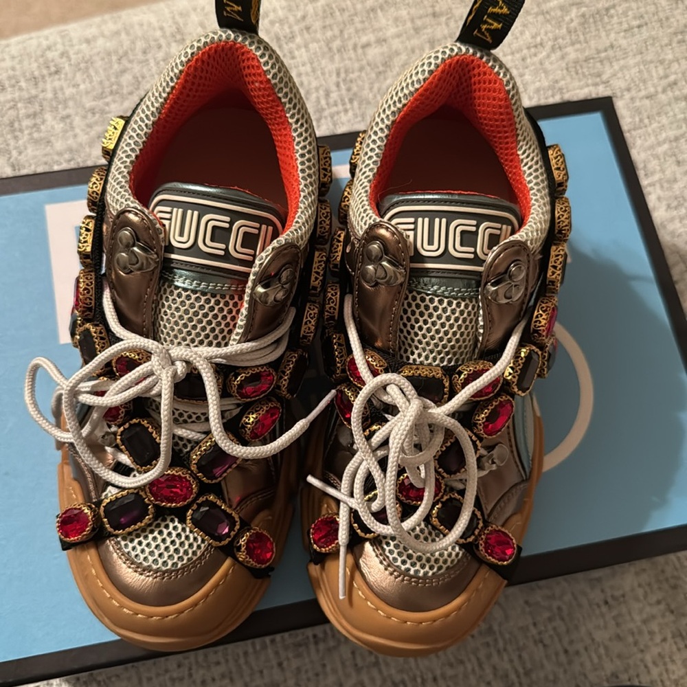 Gucci Flashtrek Crystal Metallic Sneaker boots
